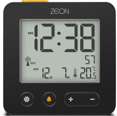 ZEON Sveglia digitale radiocontrollata per il fuso orario dell'Europa Centrale (DCF/GMT+1) con display LCD positivo, funzione snooze e indicazione di temperatura e data, nero, CE4557
