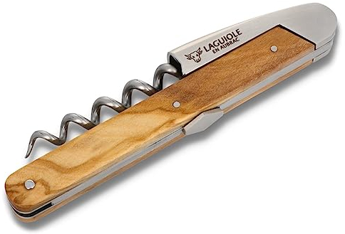 Laguiole en Aubrac Edition André & Michel Bras – Cuchillo de camarero – Mango de madera de olivo – Cubiertos para vino Francia