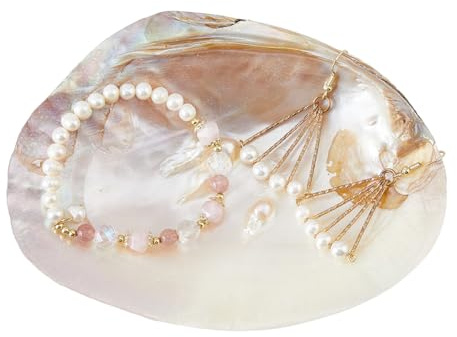 SUPERFINDINGS Concha natural para joyas, concha, soporte para anillos, 14,2x10,8cm, soporte decorativo para joyas, organizador para pendientes, collares, para Escritorio y Uso Doméstico