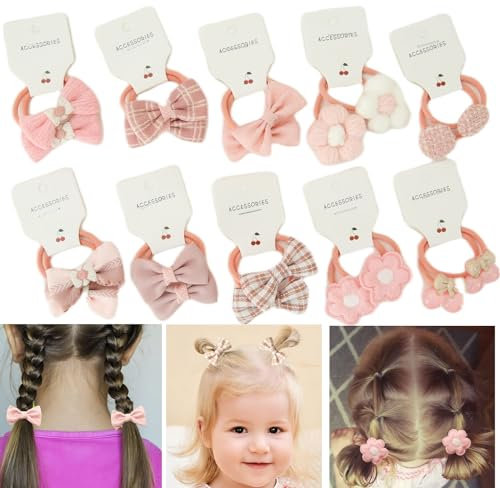 KAQILE 20 Stück haargummi schleife,Bunt Elastisch Haargummis,Baby haargummi,Haargummi mit schleife nichtmetall, Haarbänder Pferdeschwanz Inhaber Haarzubehör für Kleine Mädchen Kinder (Rosa)