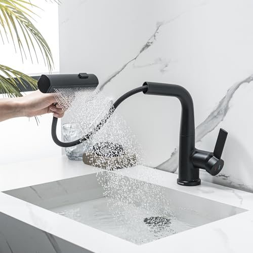 Grifo Lavabo Extraíble Negro Grifo de Baño con 3 Modos de Salida de Agua