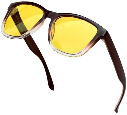 KANASTAL Occhiali Lenti Gialli Marroni Guida Notturna Uomo Donna Visione Notturni Notte Montatura Marrone Quadrati Brown Yelloe Night Driving Glasses -Gialla Marrone