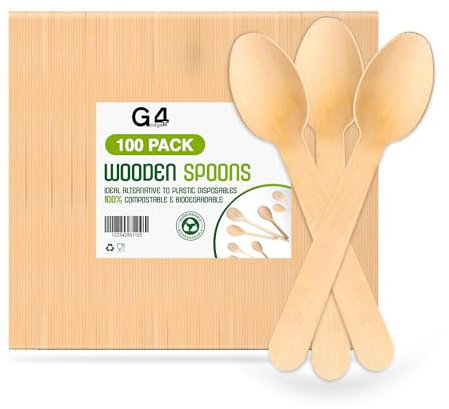 G4GADGET 100x Wooden Spoons - Disposable Spoon Biodegradable Birch Wood Utensils for Parties, Picnics, Weddings, BBQs, and Events