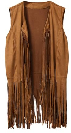 Herren Wildleder Weste Fransen Ärmellos Cowboy Weste Indianer Weste Mit Fransen Retro Boho Hippie Outfit Festival Karneval Kostüm