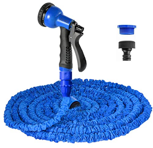 VENQI Expandable Garden Hose Pipe 25ft,25ft Flexible Expanding Magic Water Hose with 8-Pattern Spray Nozzle,Leak-Proof Stretch Hose Retractable 7.5m Hosepipes for Garden (25FT, Blue)