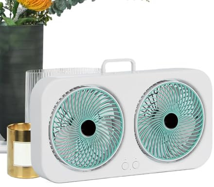 Generico Ventaglio da Tavolo e Silenzioso | Raffreddatore ad Aria con Doppia Testa - Ventilatore USB Ricaricabile Appendibile Silenzioso per Campeggio Viaggio Spiaggia Palestra
