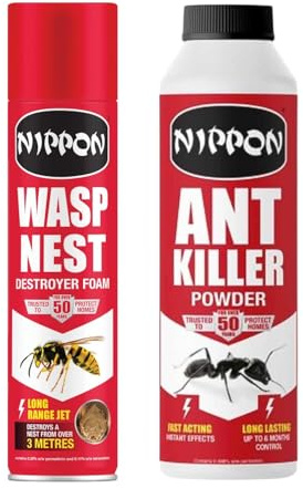 Nippon Ant Killer Powder 500g & Wasp Nest Destroyer Foam 300ml – Fast-Acting Insecticide for Ants, Wasps, Crawling Insects – Indoor & Outdoor Use, Long-Lasting Pest Control Spray
