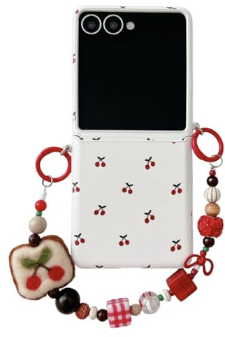 JRCYVTA Joli étui pour Samsung Galaxy Z Flip 7, motif fraise, coque de téléphone pliable pour femmes et filles (avec chaîne) multicolore