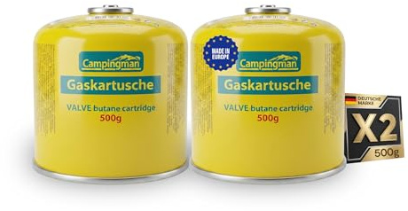 Campingman Gaspatron 500 g med skruvventil EN 417 – butangas för campingkokare, Weber grill och camping – universell skruvpatron (2 x 500 g)