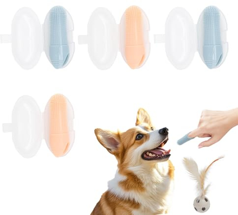 VOSSOT 4 pezzi Set di spazzolini da denti per cani, silicone spazzolino da denti per animali domestici a 360º per la cura dentale di cani e gatti