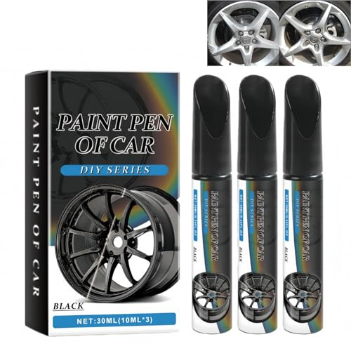 REINREUDE 3PCS Car Rims Care Pen, Alloy Wheel Repair Kit, Black Wheel Scratch Repair Pen for Car, Car Scratch Repair & Wheel Protector for Daily Driving, Car Polish & Scratch Remover for Paint Chips