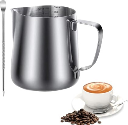 Bricco Schiumalatte - Bricco Per Latte Per Schiumare Con Misure Graduate - Caffè 350ml per Latte Art, per Cappuccino per Casa Bar Ristorante,Caffè Art Per Bar, Casa E Viaggio