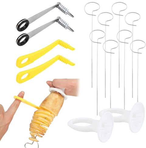 Cortador de Patatas de Acero Inoxidable, Cortador de Patatas en Espiral con Mango y Brochetas para Barbacoa, Apto para Frutas, Zanahorias, Pepinos, Ideal para Fiestas, Barbacoas y Camping