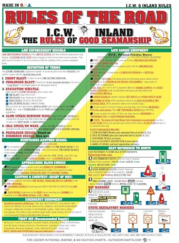 Rules of The Road Boating Navigation Chart #2 - Guía de referencia rápida impermeable - Equipo esencial de navegación y navegación - (intercostero e interior) - Doble cara y fácil de leer