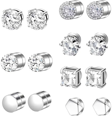 JYXNU 7Paia Orecchini Magnetici Uomo Donna, Senza Buco, Orecchini calamita in Acciaio Inossidabile, Orecchini Diamante, Stili Rotondi e Quadrati, Orecchinis Calamita per Uomo Donna Adolescente Regalo