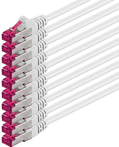 1aTTack.de 0,15 m - vit - 10 st - CAT6a nätverkskabel (10 Gbit/s) S-FTP CAT 6a LAN-kabel - GHMT PIMF 500 MHz Cat5 Cat5e Cat6a Cat7 certifierad för switchar, routrar, modem, internet