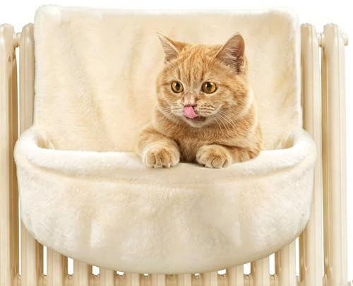 Gigoteuse pour radiateur pour chat, chaise longue chauffante pour chat avec housse en peluche douillette, lit chaud à suspendre avec crochet en métal pour tous les chauffages courants, hamac lavable