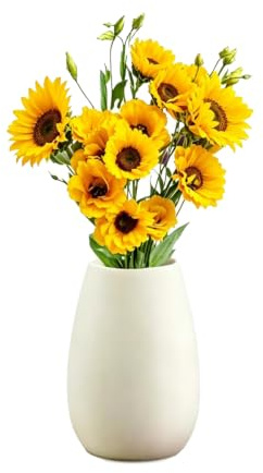Jarrón de Cerámica Blanco17cm, Florero Bohemio Mate Redondo