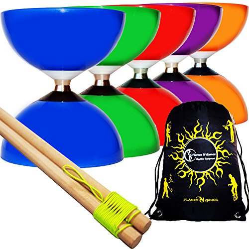 Juggle Dream CAROUSEL Diabolo Ball Bearing + Wooden Diabolo Handsticks, Diablo String + Diabolos Travel Bag. (Green Diabolo + Wooden Sticks)
