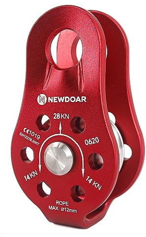 NewDoar CE Certified 28KN/6298lb Micro Pulley Fixed Side Trolley for Climbing, Rescue Lifting, Hitch Tending（A Style Red 1Pcs）