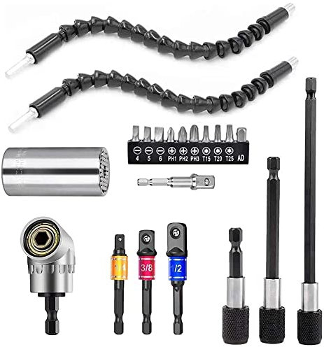 FOUUA Flexible Bohrerverlängerung und Universal-Steckschlüssel-Werkzeug-Set, 1/4 3/8 1/2 Zoll Universal-Steckschlüssel-Adapter-Set, 3-teiliges Schraubendreher-Bithalter und Schraubendreher-Bit-Set.
