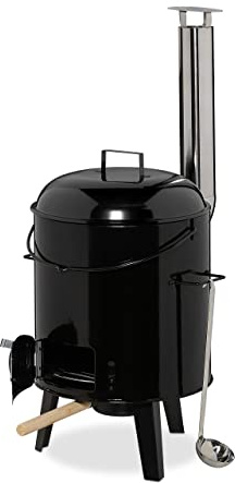 Relaxdays Four à Goulash, émaillé, marmite Soupe, Couvercle, 14 litres, Grille de Barbecue, Cuisine extérieur, Noir
