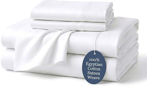 Decfair 100% Egyptian Cotton Sheets Full Size 1000 Thread Count Luxury Hotel Quality Soft and Smooth White Full Bed Sheet Set 16 Deep Pocket Sateen Weave Extra Long Staple Cotton Bedding - 4 Piece