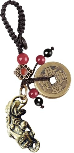 Yisinar Abalorios de gato de la suerte, llavero de latón Maneki Neko con monedas de Feng Shui, estatua de Buda de gatito de buena suerte, Brave Troops/Pixiu, as pic show
