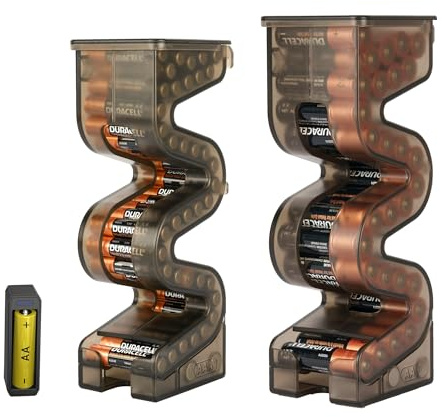(2-pack) KIWIFOTOS AAA batteriorganiseringsfodral + AA-batteri stege förvaringsställ upp till 35 AAA + 27 AA-batterier med batteritestare IK.EA Skadis fästbar pinntavla