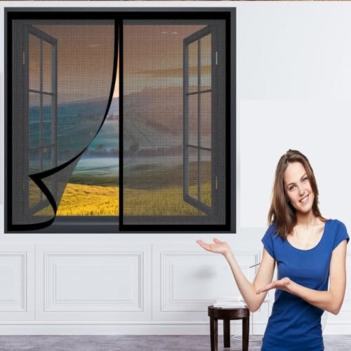 Mosquitera para Puerta Ventana Protección 60 x 118 cm Malla para Ventana para Insectos Cierre Automático sin Taladrar Fácil de Ensamblar Cortina Antimoscas para Balcón y Puerta Ventana, Negro