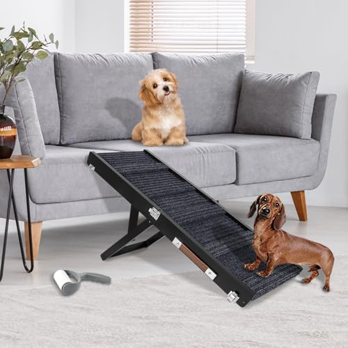 Aitakatta Hunderampe für Bett, verstellbar, tragbar, zusammenklappbar, 81,3 cm lang, Holz-Haustierrampe mit rutschfester Traktionsmatte für kleine Hunde, Kletterleiter für Sofa, Bett, Couch, Auto