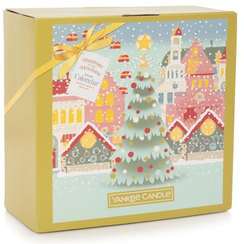 Yankee Candle - Adventskalender Buch 2024 | 12 Votivkerzen | 12 Teelichter | 1 Teelichterhalter | Passport to the Holidays