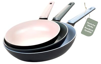 Genius Cerafit Trend Pastell Edition Pfannen Set 3 tlg., Pfanne 20 cm, 24 cm, 28cm, Induktion geeignet, beschichtet zum Braten, Kochen für Fleisch, Gemüse, Pancake, Crepe
