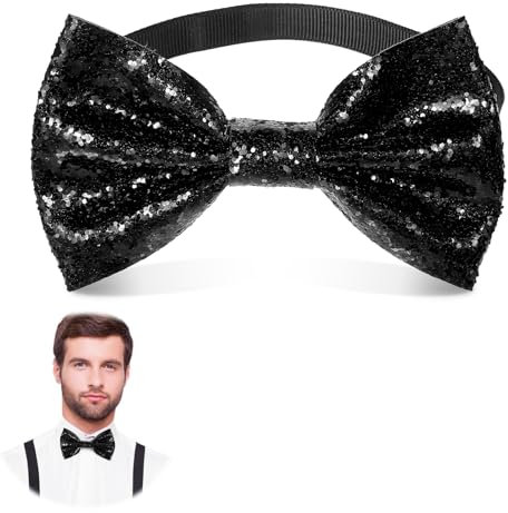 Ouligay Schwarze Fliege mit Pailletten Herren, Verstellbare Glitzernde Vorgebundene Fliege für Männer, Glitzer Fliege Schwarz für Hochzeit, Motto Party Kostüme Weihnachten