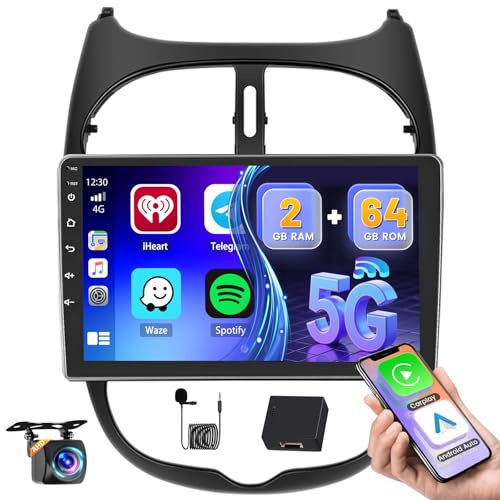 2+64GB Android Autoradio för Peugeot 206/206CC 2001-2016 Citroen C2 Trådlös Carplay Android Auto, 9 Skärm Bluetooth Auto Radio Navi Backkamera WiFi FM RDS Radio SWC