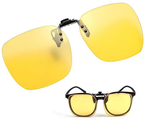 Clip Lunettes Conduite de Nuit Surlunettes de Soleil avec Verres Jaunes HD Anti Eblouissement Conduite Lunette Vision Nocturne pour Hommes Femmes Réduit la Fatigue Oculaire Léger et Confortable
