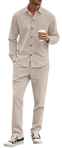 amropi Survêtement Hommes Tenue en Velours Côtelé Chemise à Manches Longues Bouton et Pantalon Décontracté Ensemble