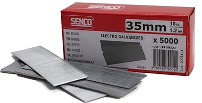 Senco Clavo de clavo de 18 g, 35 mm, paquete de 5000. Con material de alambre de tracción estándar de acero al carbono y acabado galvanizado. Las aplicaciones incluyen: armarios, molduras decorativas
