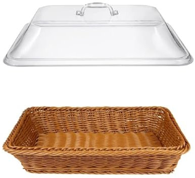 QINGMEN Panier en osier avec couvercle en acrylique - Panier en osier tissé pour pain, pique-nique 2025 - Marron - Taille unique