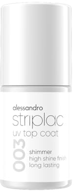 alessandro Striplac UV Top Coat Shimmer – unghie lucide e resistenti ai graffi fino a 15 giorni, applicabile con e senza colore, tecnologia di rimozione delicata, vegano, argento, trasparente, 6,5 ml