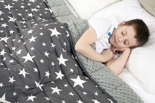 viceroy bedding Weighted Blanket for Autism Anxiety - 100% Cotton with Sensory Soft Dot Reverse Side - Heavy Weight Blanket for Sleep Therapy - GREY STARS (100cm x 155cm - 3.2kg)