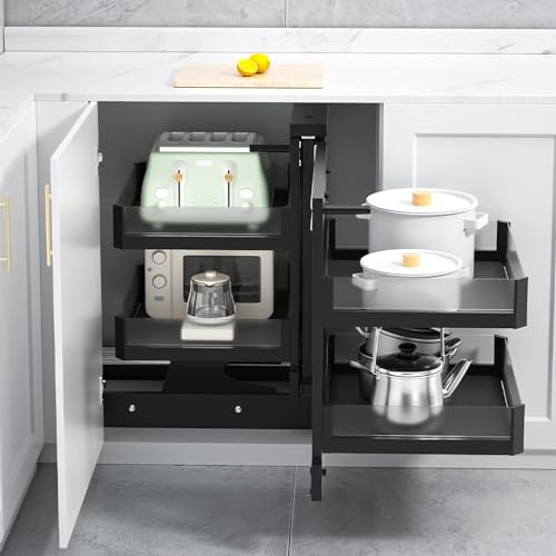 Kitchen Cupboard Blind Corner Cabinet Pull Out with 4 Baskets Shelf Slide Out Cabinet Organizer Full Pull Out Storage Pot Dish Rack Heavy Duty corner cabinet organizer for Home Kitchen