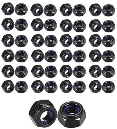 KEMUZ 50Pcs Tuercas hexagonales M5, Tuerca Hexagonales Autoblocantes Tuerca de Rosca Métrica M5 Tuercas de Bloqueo,antideslizante con seguridad（negras）