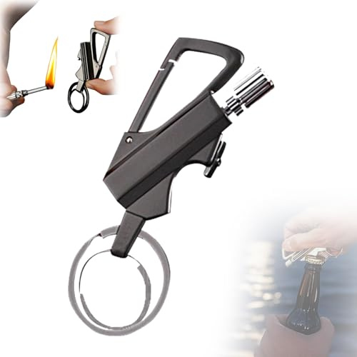 2025 New Keychain Lighter, Permanent Match Infinity Lighter with Multitool Keychain Bottle Opener, Essential Metal Keychains for Outdoor, Car and Home (Black)
