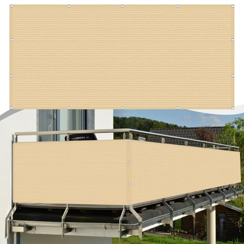 Brise Vue pour Balcon 75 x 600 cm HDPE 220G/M², Protection Contre Soleil, Résistant Aux Intempéries Brise-Vue pour Balcon Couverture pour Exterieur Terrasse, Jaune Sable