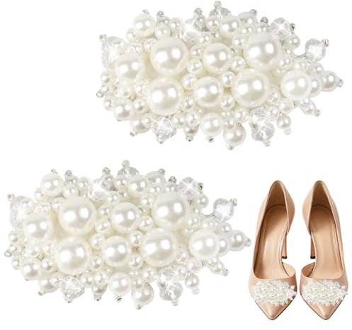 LLMSIX 2pcs Pearl Shoe Clips, Detachable Shoes Clips for Heels, Decorative Shoe Clips for Women Wedding Party Prom DIY Shoes Embellishment