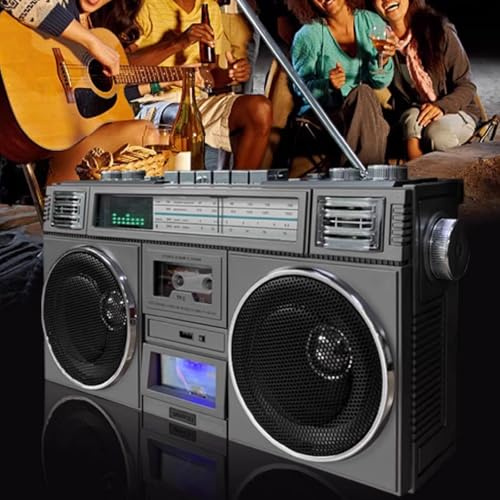 Retro Boombox med Bluetooth, AM/FM-radio, CD-bandspelare, bärbar inspelning, 4 högtalare, USB/AUX-stöd för familjesammankomster och resor