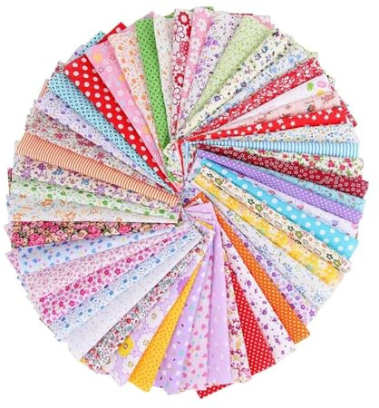 50 Pcs Fabric, Cotton Fabric Squares 10 x 10cm, Fat Quarters Fabric Bundles for Sewing, Quilting & DIY Crafts, Precut Multi-Color and Different Pattern for Easy Sewing and Textile Painting
