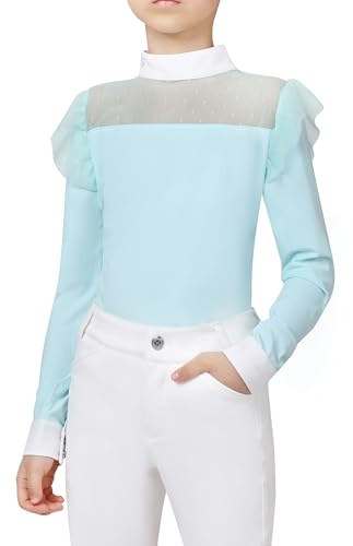 Charmsphere Girls Equestrian Riding Shirt, Breathable Long Sleeve Horse Riding Top for Training & Show, Quick-Dry Light Mint XS