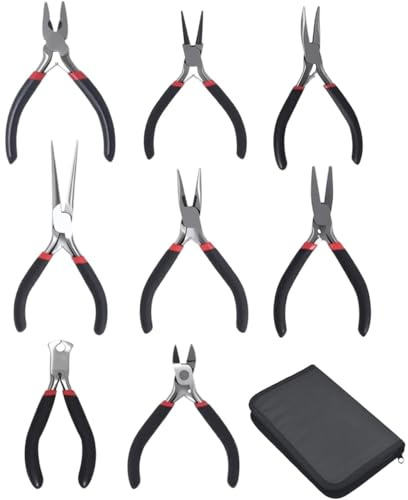 Set di pinze professionali per gioielli, set da 8 pezzi, pinze per gioielli di precisione con sacchetto, strumenti per taglio, piegatura, incastonatura, creazione di gioielli, mini pinze in acciaio al